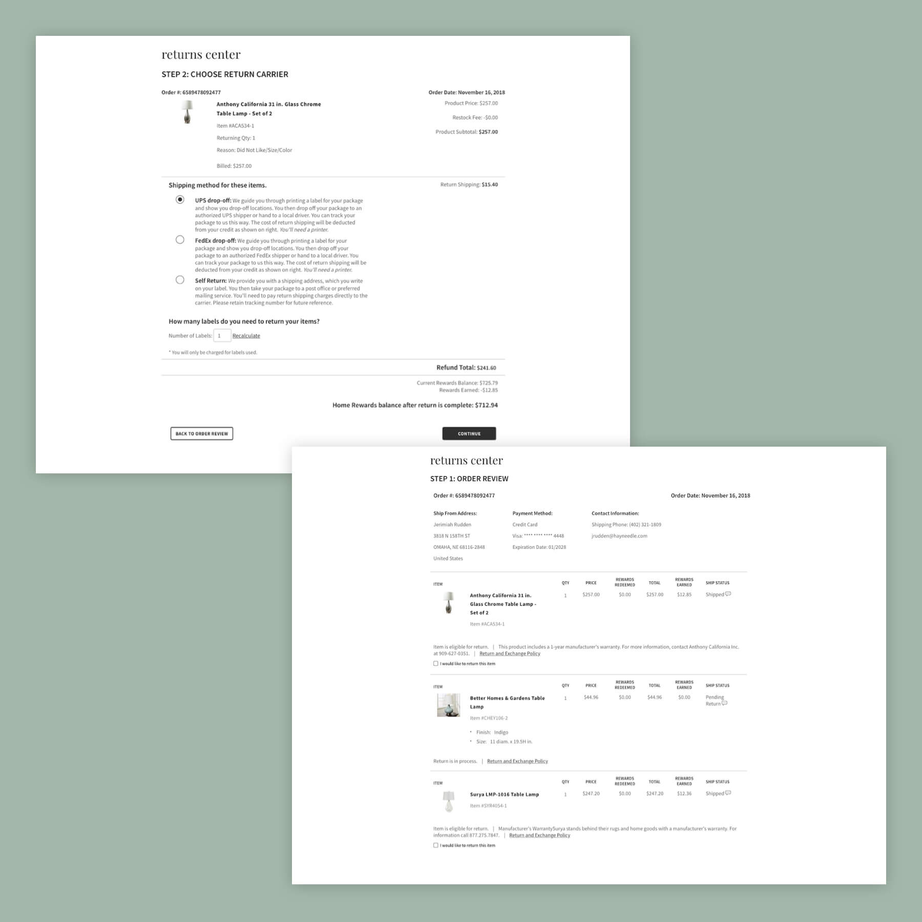 Order and Returns pages before project